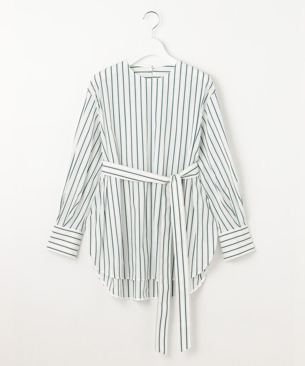 自由区 【洗える】SOMELOSチュニック ブラウス ボトルグリーンストライプ