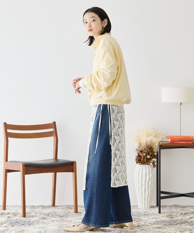 AMERICAN HOLIC 襟付き刺繍入りミニ裏毛プルオーバー Light Yellow