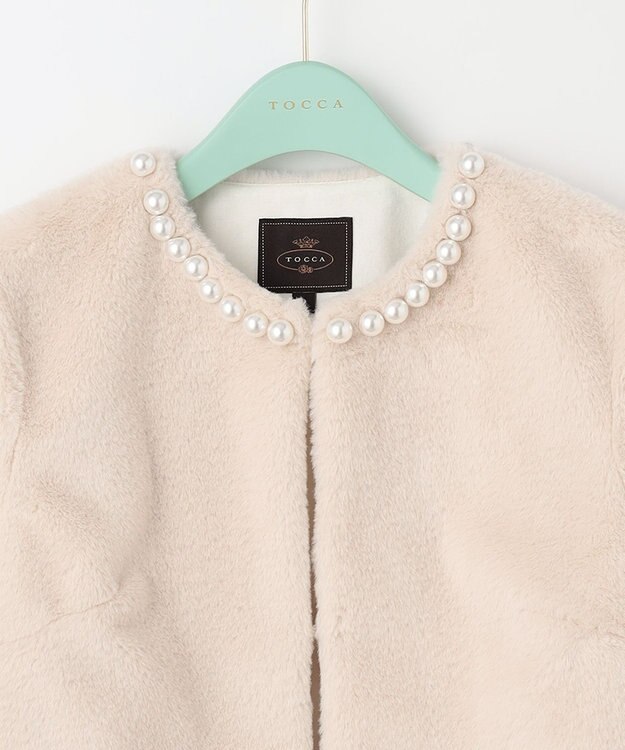 TOCCA CUSHY ノーカラーフェイクファーコート ホワイト系