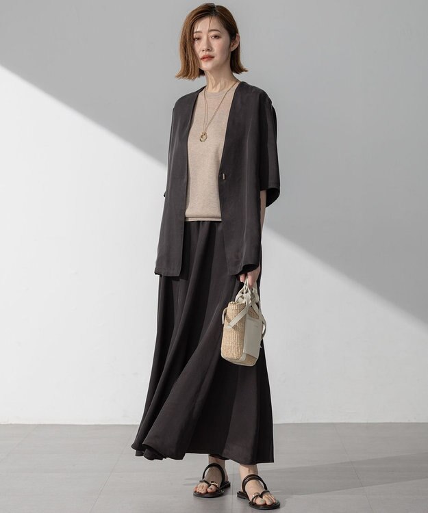 23区 【接触冷感/洗える】フィブリルツイル ギャザー スカート ダークブラウン系