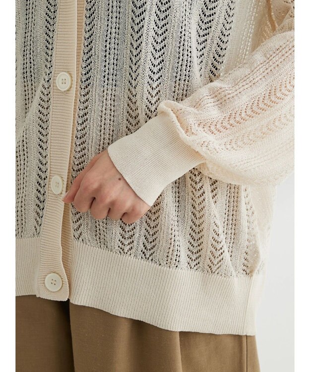 Green Parks すかし編みニットカーディガン Off White