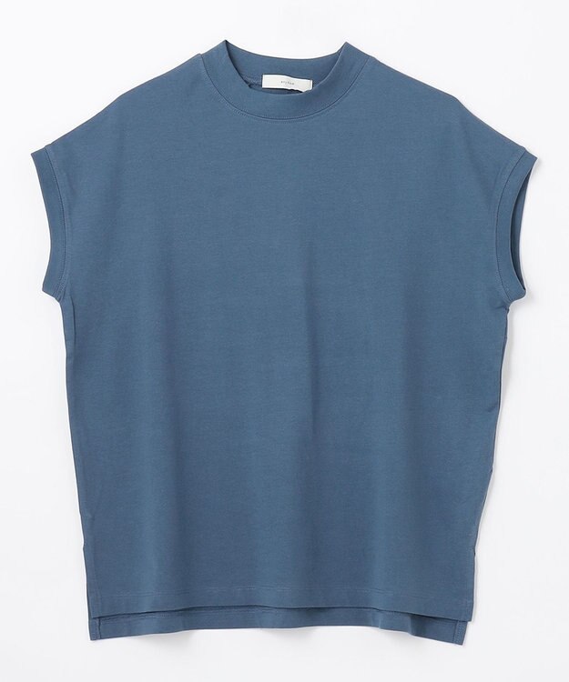 ANY L モックネックフレンチスリーブプルオーバー ブルー