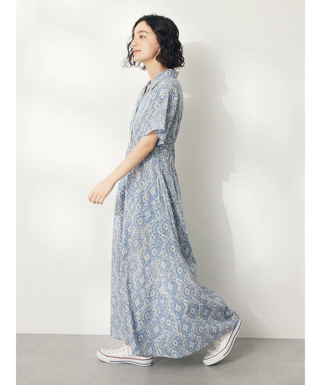 CRAFT STANDARD BOUTIQUE インド綿オープンカラーワンピース Blue