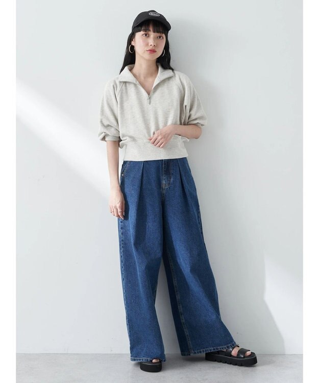 earth music&ecology ハーフジップショートプルオーバー Light Gray