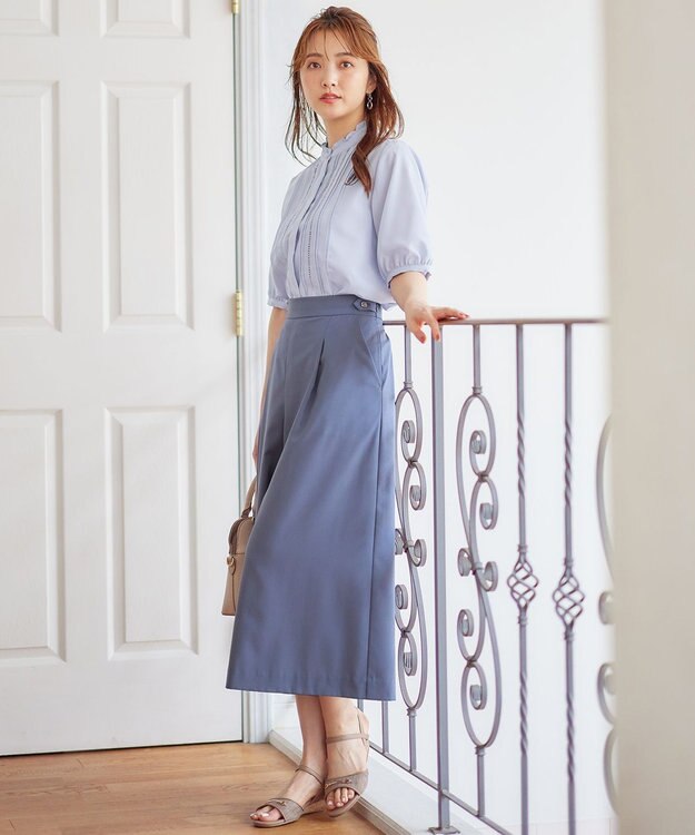 ANY SIS S 【洗える】フリルスタンドピンタック ブラウス ライトブルー