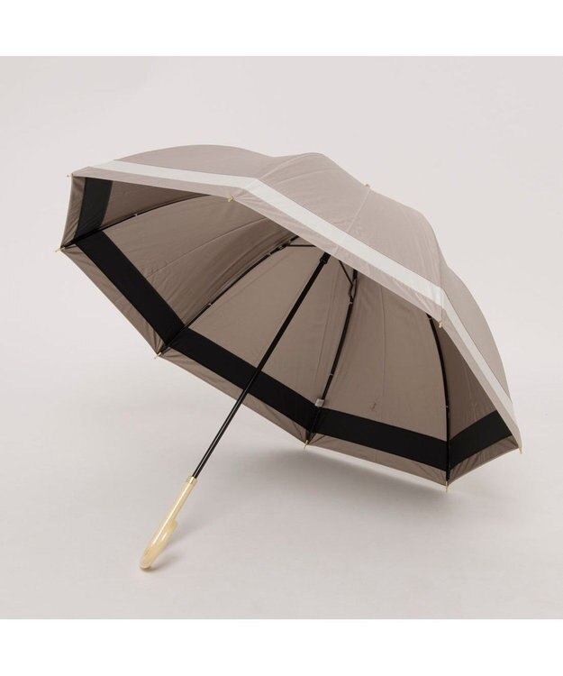 UNBILLION カシュネ cachenez / 【晴雨兼用】【日傘】UV カット率99％以上 PU切り継ぎボーダーバルーンショートパラソル ダークベージュ
