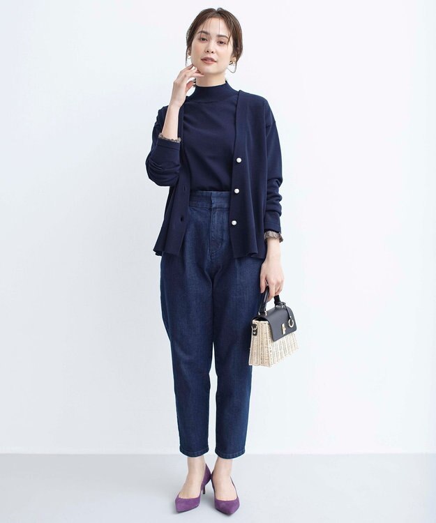 組曲 ライトデニム テーパードクロップドパンツ ネイビー系