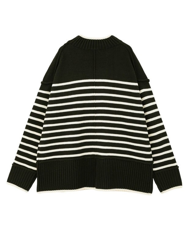 earth music&ecology 【毛玉防止 / 洗濯機洗い可】アンチピリングモックネックバックスリットニット Border Ivory