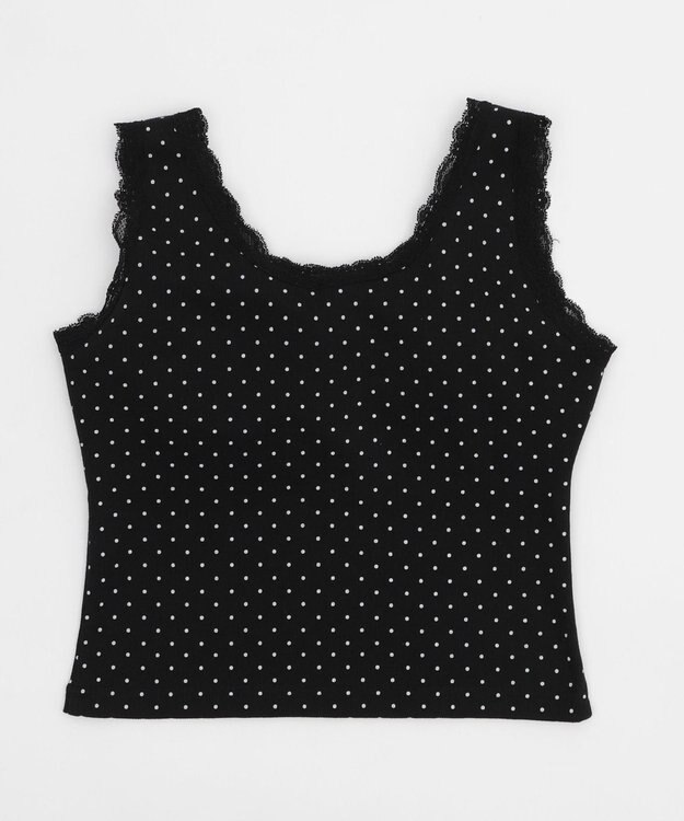 WEGO 【カップ付きインナー】ドット柄レースlカップインタンク ブラック