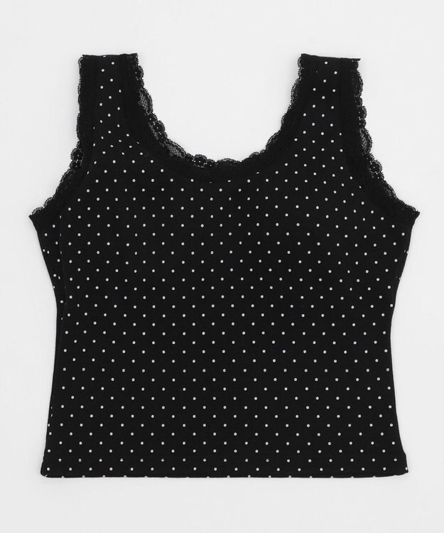 WEGO 【カップ付きインナー】ドット柄レースlカップインタンク ブラック