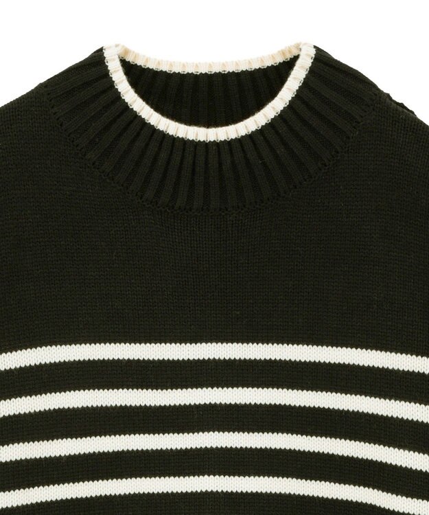 earth music&ecology 【毛玉防止 / 洗濯機洗い可】アンチピリングモックネックバックスリットニット Border Navy