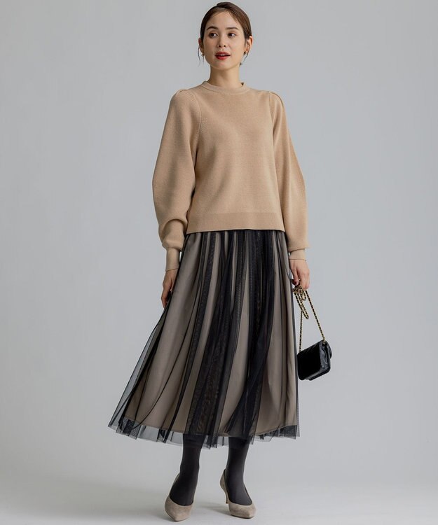 組曲 L 【WEB限定】襟付き片畔ニットプルオーバー ベージュ系