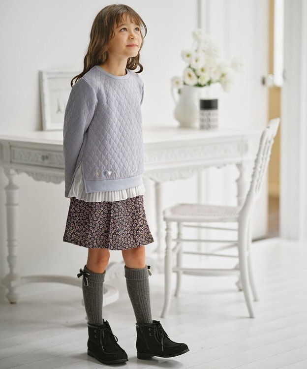 組曲 KIDS 【150-160㎝】ハートキルトジャガード トレーナー サックス系