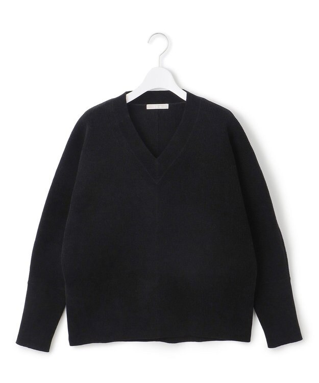 ICB 【洗える】コットンシェニール Vネックニット ブラック系