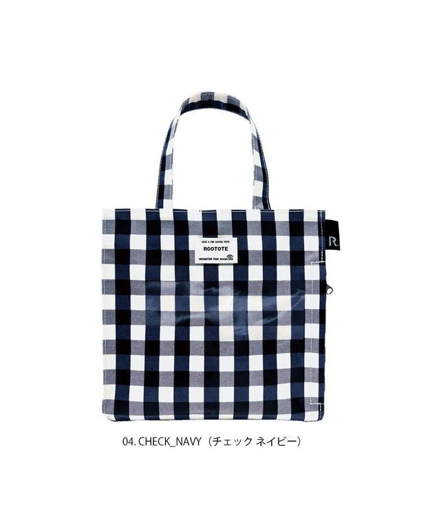 ROOTOTE 1029【ラミネート加工 正方形型 】SN.スクエア.ラミネート-Q 04：チェック・ネイビー