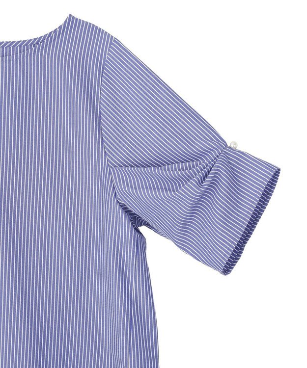 YECCA VECCA パールタックスリーブブラウス Stripe