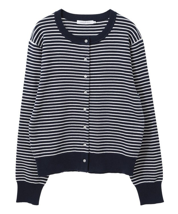 AMERICAN HOLIC クルーネックニットカーディガン Border Navy