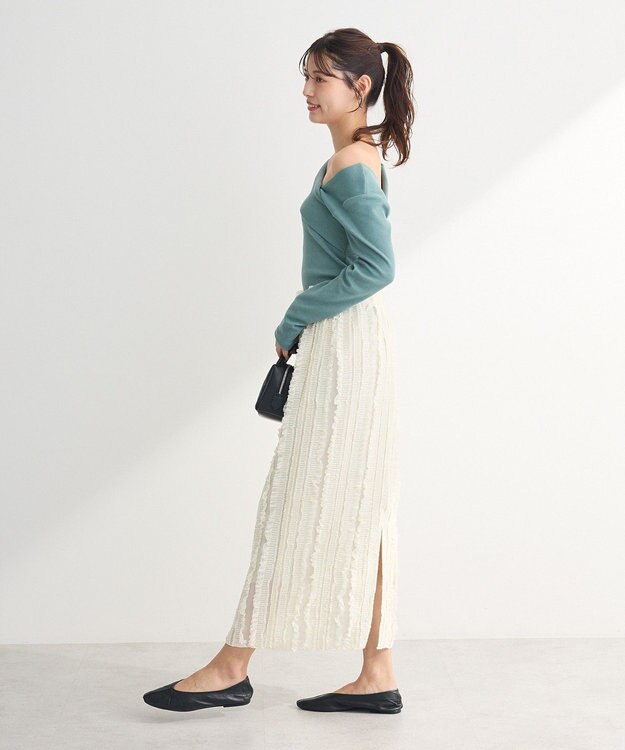 Green Parks ジャガードストライプフリルＩラインスカート Ivory