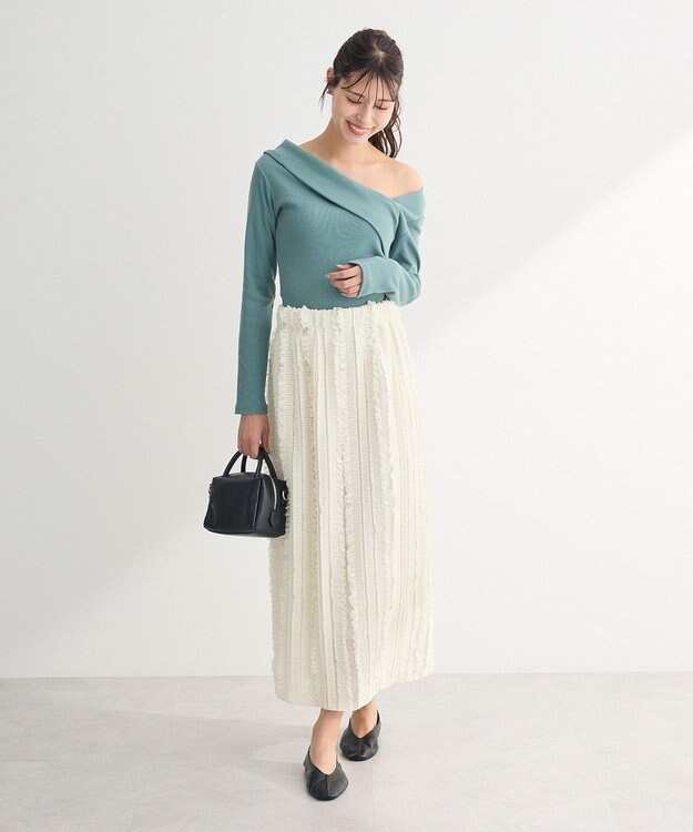 Green Parks ジャガードストライプフリルＩラインスカート Ivory