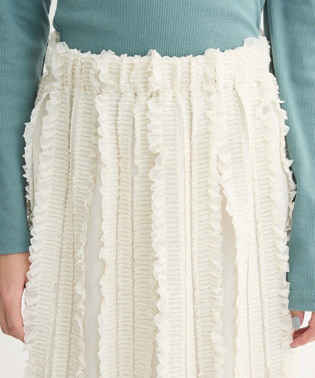 Green Parks ジャガードストライプフリルＩラインスカート Ivory