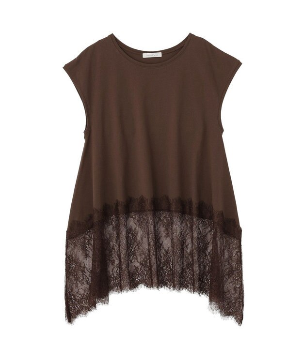 Green Parks 裾レースイレヘムフレンチＴシャツ Brown