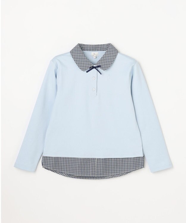 組曲 KIDS 【150-160㎝】 ミニチェック レイヤードトップス サックスブルー