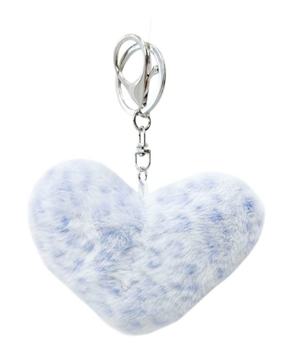 WEGO ファーレオパードハートキーホルダー ブルー