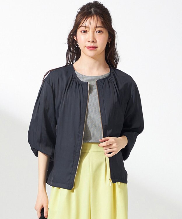 ANY SIS S 【接触冷感・速乾・UVカット】ツヤテロギャザー ブルゾン ネイビー