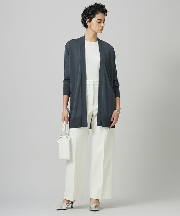 ICB 【洗える】 ウールアセテートハイゲージ カーディガン ミディアムグレー系