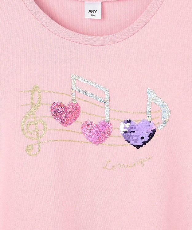 ANY KIDS ミラクルスパンコール 長袖Tシャツ ピンク×音符