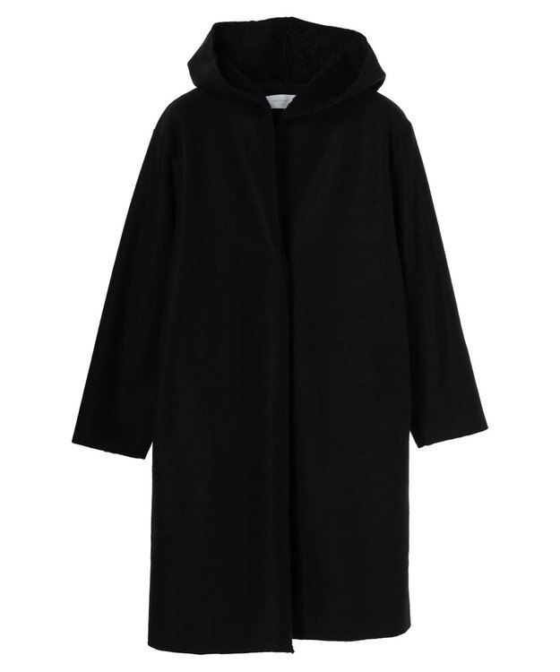 Green Parks フード付き裏ボアロングコーディガン Black