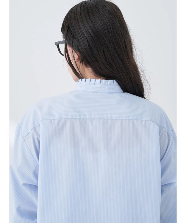 earth music&ecology Ｔ／Ｃ　スタンドフリルブラウス Stripe