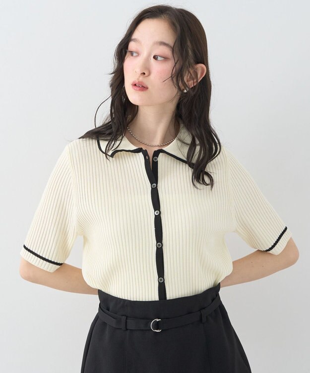 earth music&ecology 【予約】リブニットカーディガン アイボリー