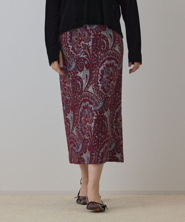 GRACE CONTINENTAL ラメペイズリージャガードスカート ボルドー