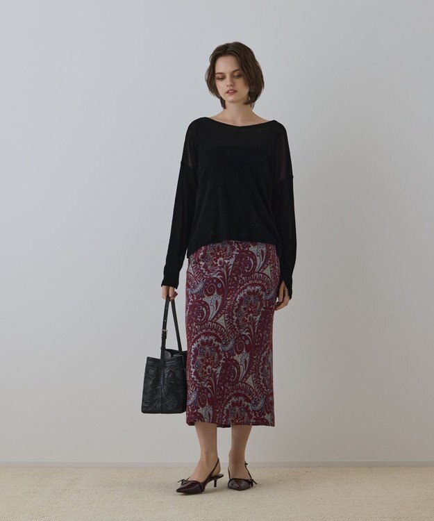 GRACE CONTINENTAL ラメペイズリージャガードスカート ボルドー