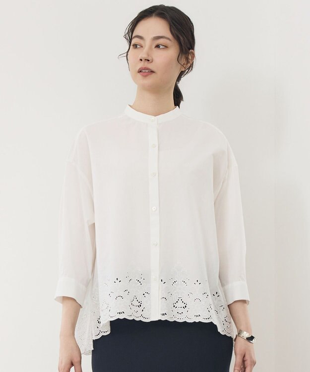 自由区 エンブロイダリーブロードバンドカラー ブラウス オフ