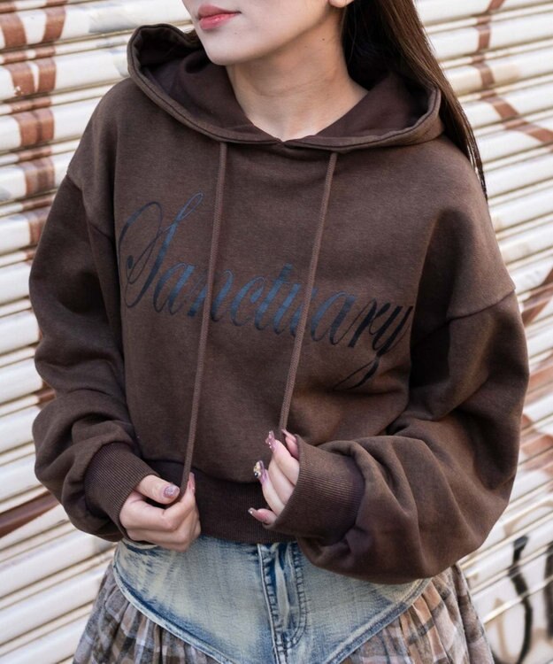 WEGO エンジェルプリントショートプルパーカー ブラウン