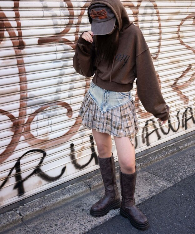 WEGO エンジェルプリントショートプルパーカー ブラウン