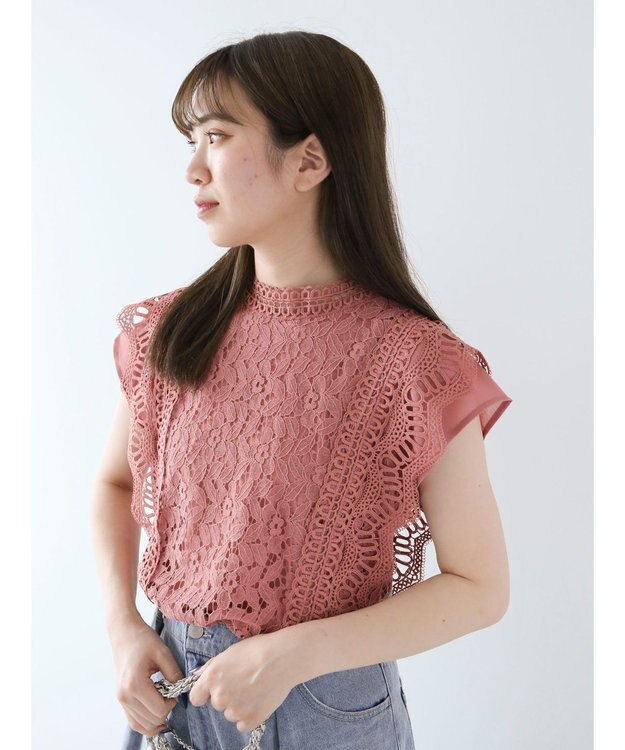 Green Parks ・Ｐｅｔｉｔ　Ｆｌｅｕｒ　フレンチレーシ－ブラウス Pink