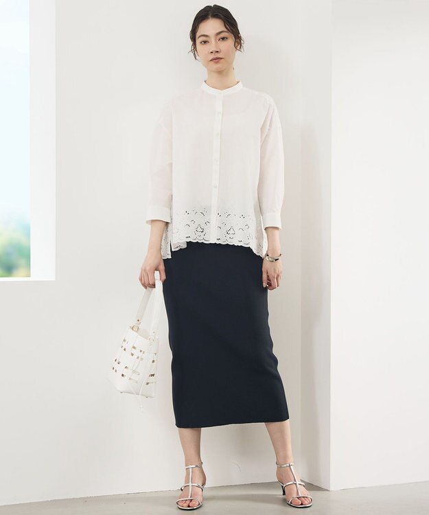 自由区 エンブロイダリーブロードバンドカラー ブラウス オフ