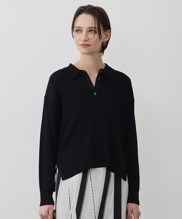 ICB L マーセライズコットンポロ ニット ブラック