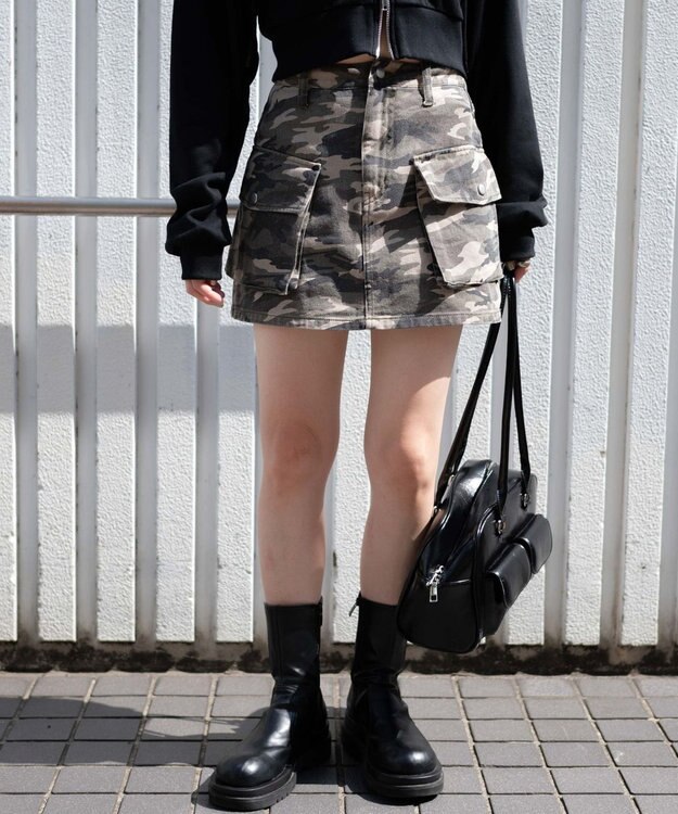 WEGO ヴィンテージウォッシュカーゴミニスカート 柄1