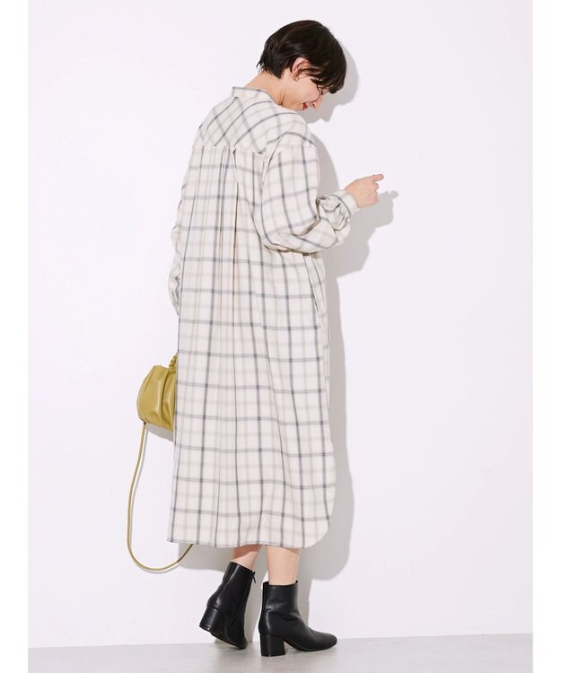 AMERICAN HOLIC イージーケアＷポケットシャツワンピース Check Ivory