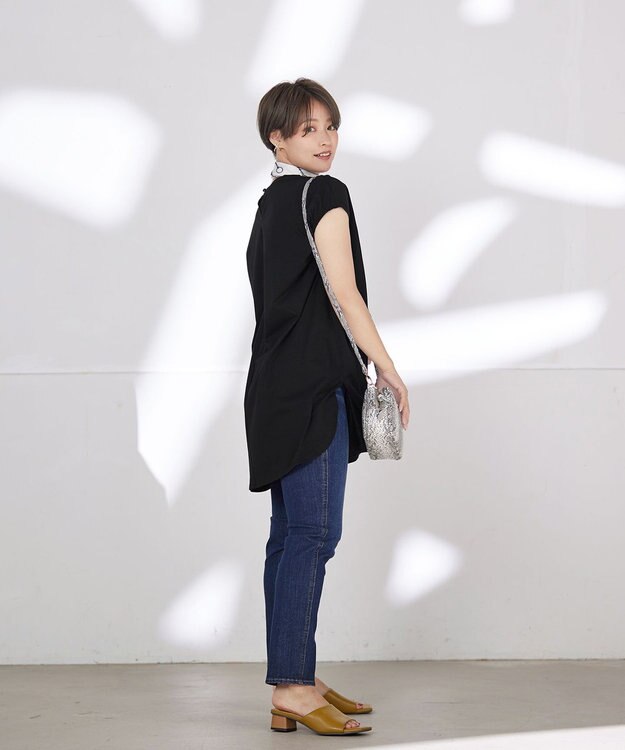 Tiaclasse L 【洗える】ボリュームフレンチカットソーチュニック ブラック