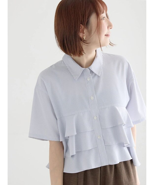 Te chichi 半袖ティアードフリルクロップトシャツ グレー
