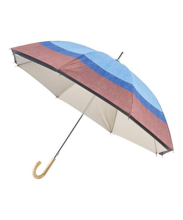 MOONBAT 断熱パラソル 二階建て 晴雨兼用 テクスチャー3ボーダー 日傘 遮熱 遮光 UV ペールスカイ