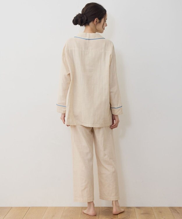 自由区 【WEB限定】オーガニックコットンパジャマ イエローストライプ×ブルー