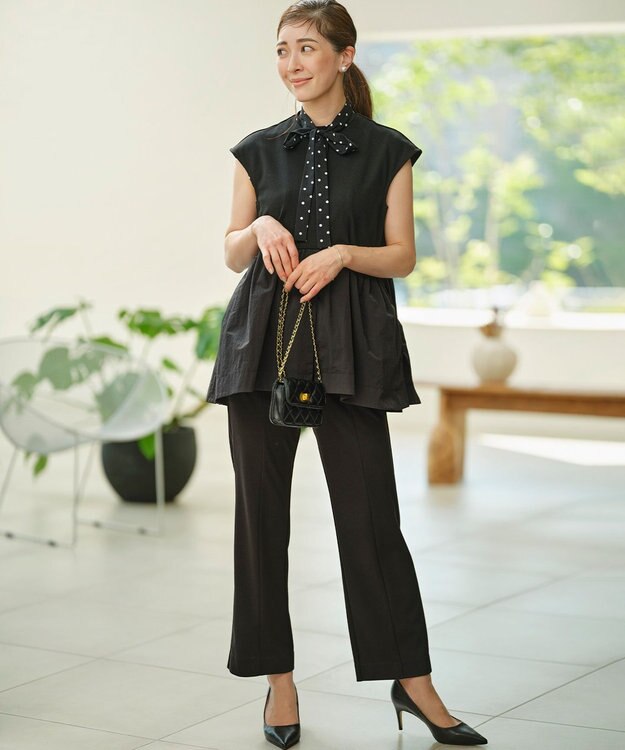 組曲 S スタイルアップジャージー フレアパンツ ブラック系