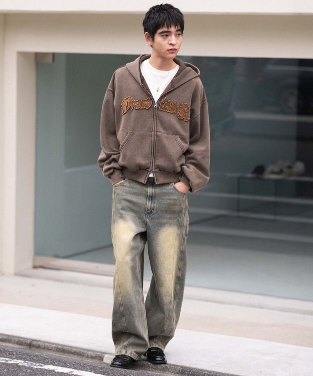 WEGO 【ユニセックス着用ITEM/MLサイズ展開】ショートグラフィックZIPパーカー ブラウン