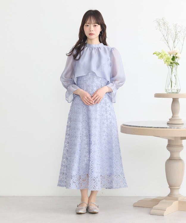 earth music&ecology SET2点シアーブラウス＋3Dレースワンピース サックスブルー